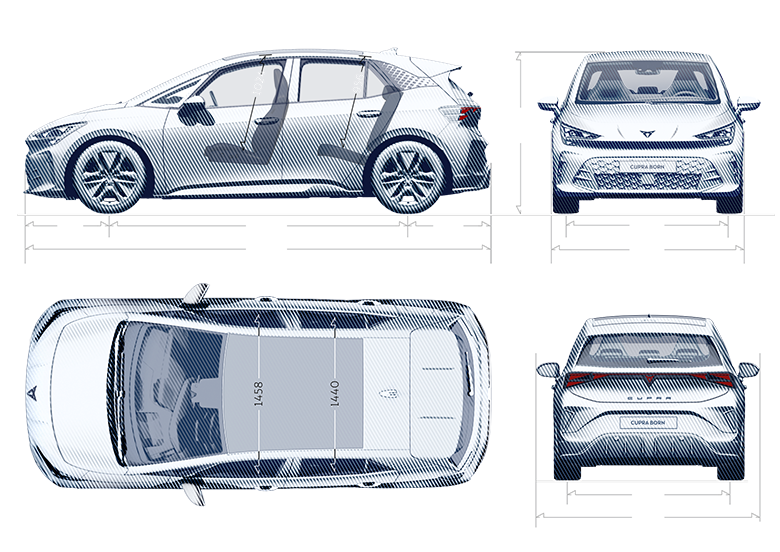Dimensions détaillées de la CUPRA Born.