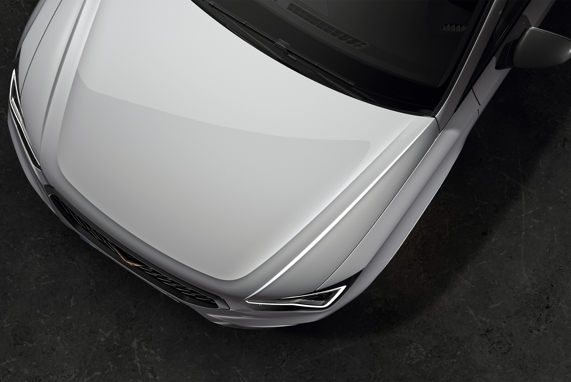 La vista dall’alto della CUPRA Ateca in Nevada White mostra il colore elegante e chiaro della carrozzeria.