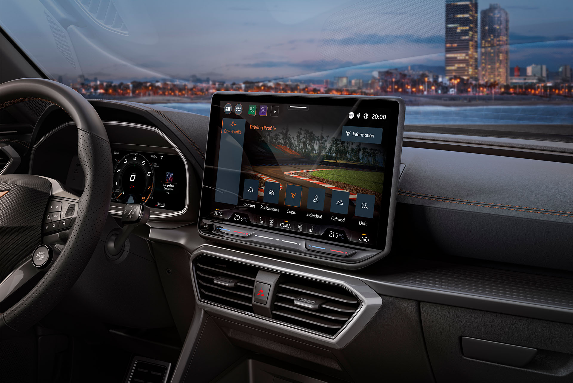 Armaturenbrettansicht des  neuen CUPRA Formentor 2024 und Skyline.