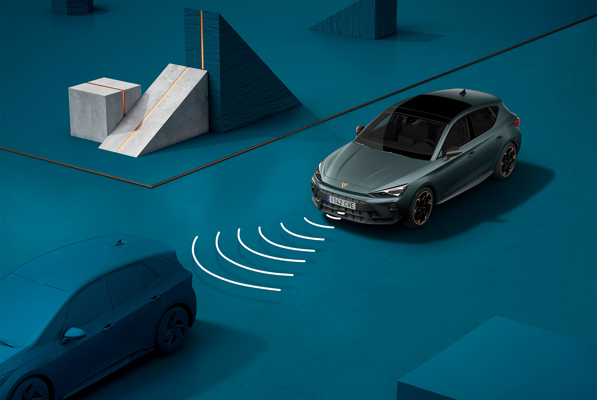 Nutzung der Geschwindigkeitsregelanlage mit Distanzkontrolle (Adaptive Cruise Control) im neuen CUPRA Leon 2024, Demo-Visualisierung der ACC