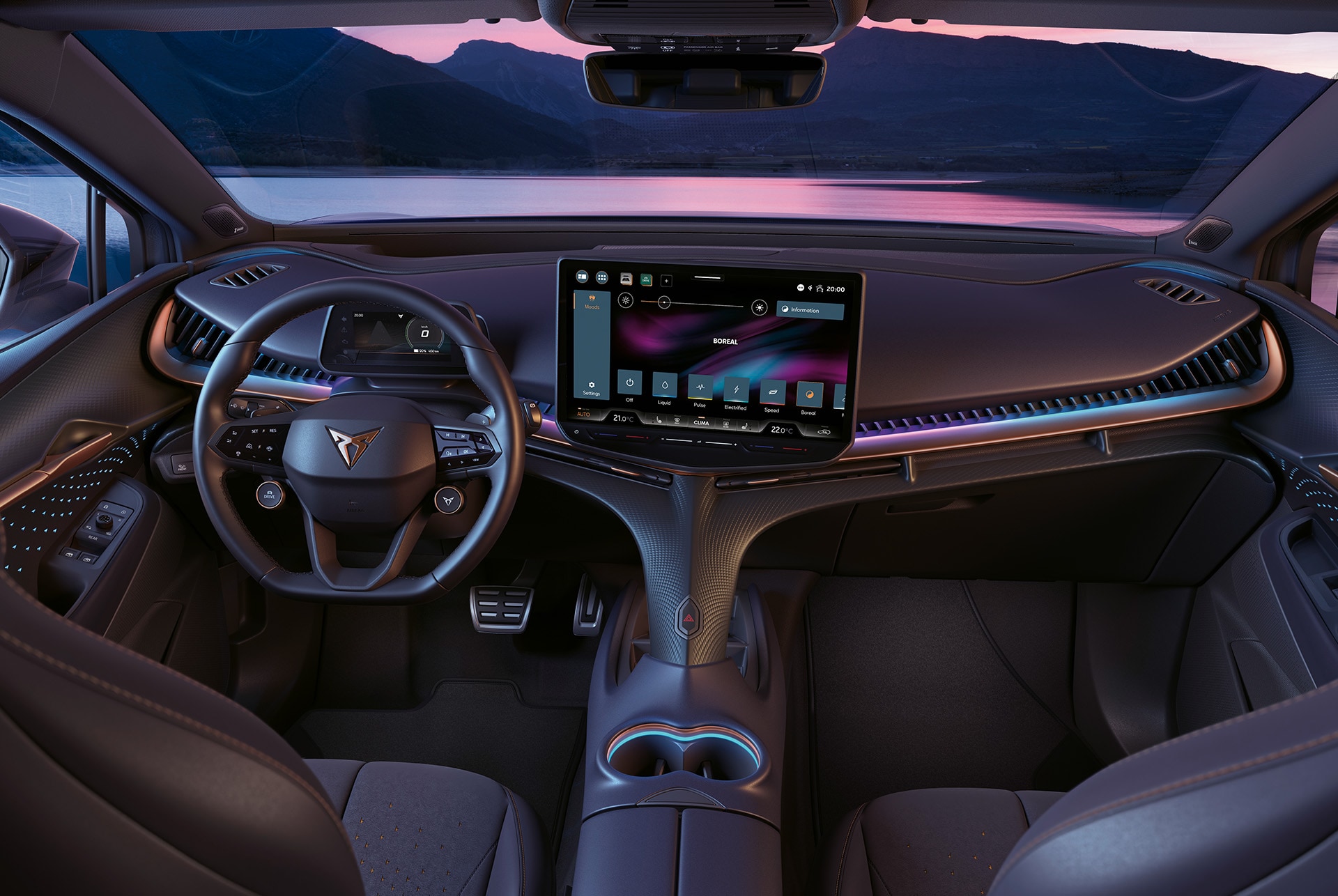 sedile del conducente, cruscotto e sistema di infotainment nella cupra tavascan 2024