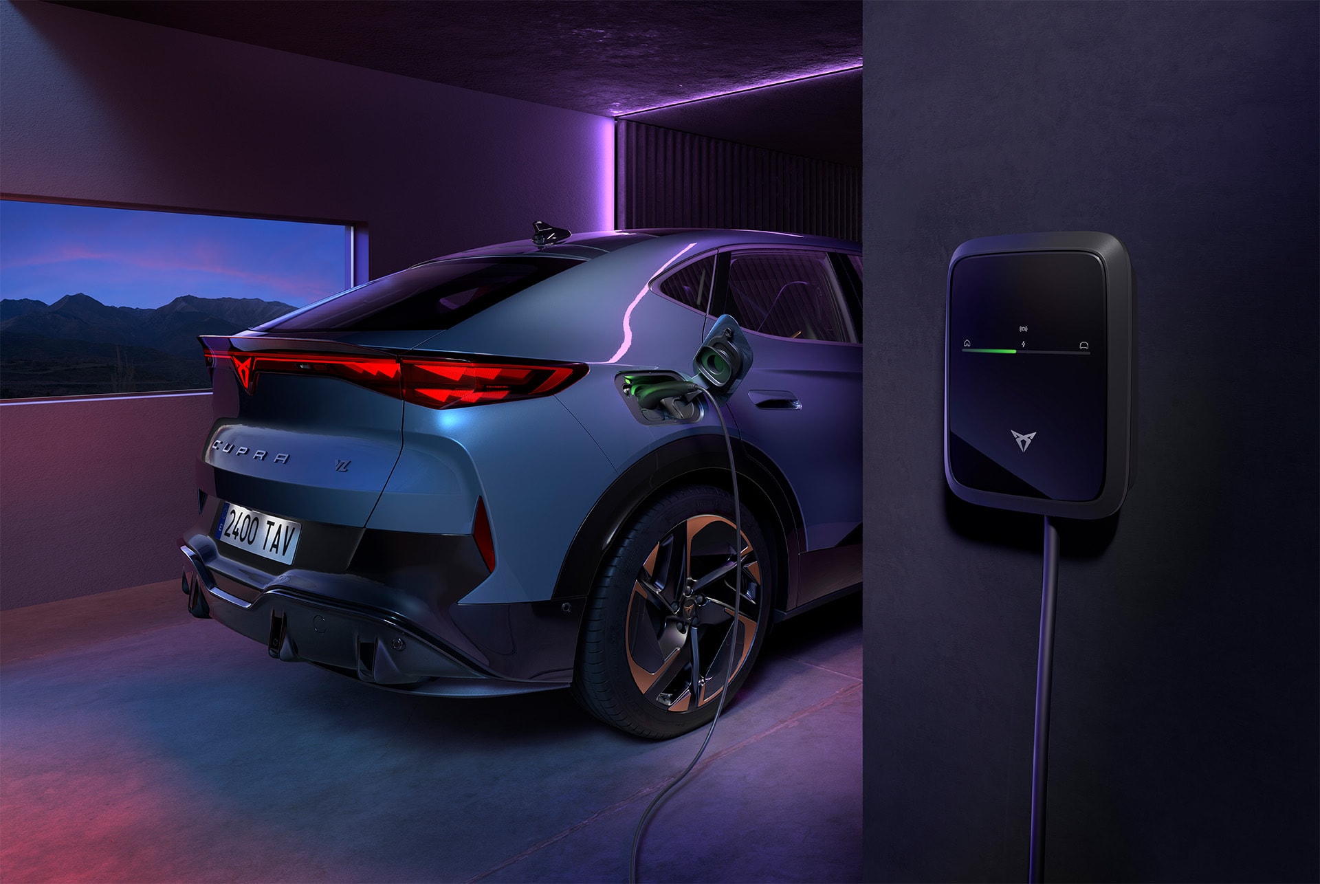 The new cupra tavascan VZ tavascan blue colour charging 